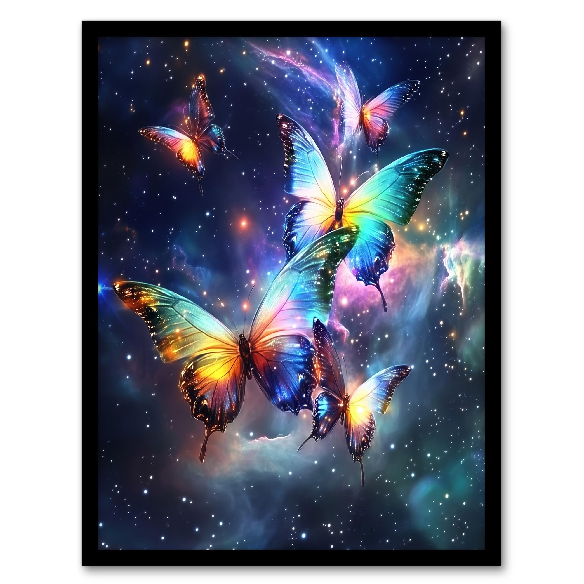 Artery8 String Theory Cosmic Butterflies Space Starscape Living Room Artwork Framed Wall Art Print A4