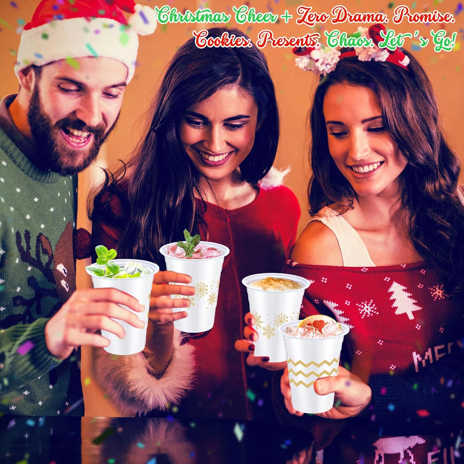 Jingmore 60 Pcs Winter Plastic Cups Bulk 16 oz Snowflake Disposable Winter Party Cups Stripes Polka Dots Drinks Cup for Christmas Holiday Birthday Baby Shower Party Supplies(White Gold,Snowflake)