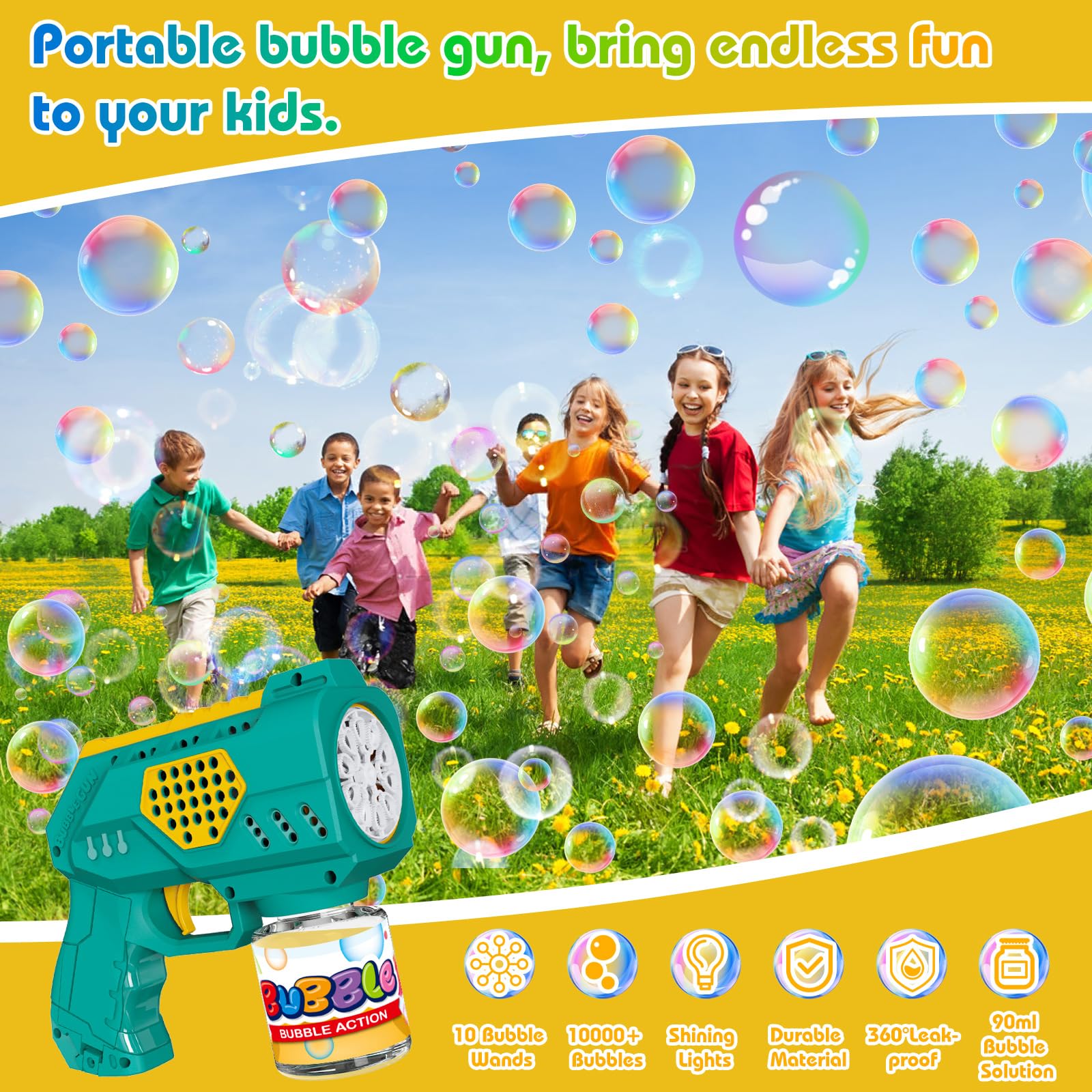 Pistolet à Bulles Panacare 2Pièces - 4000+ Bulles/Minute Avec Solution, Jouet Enfant