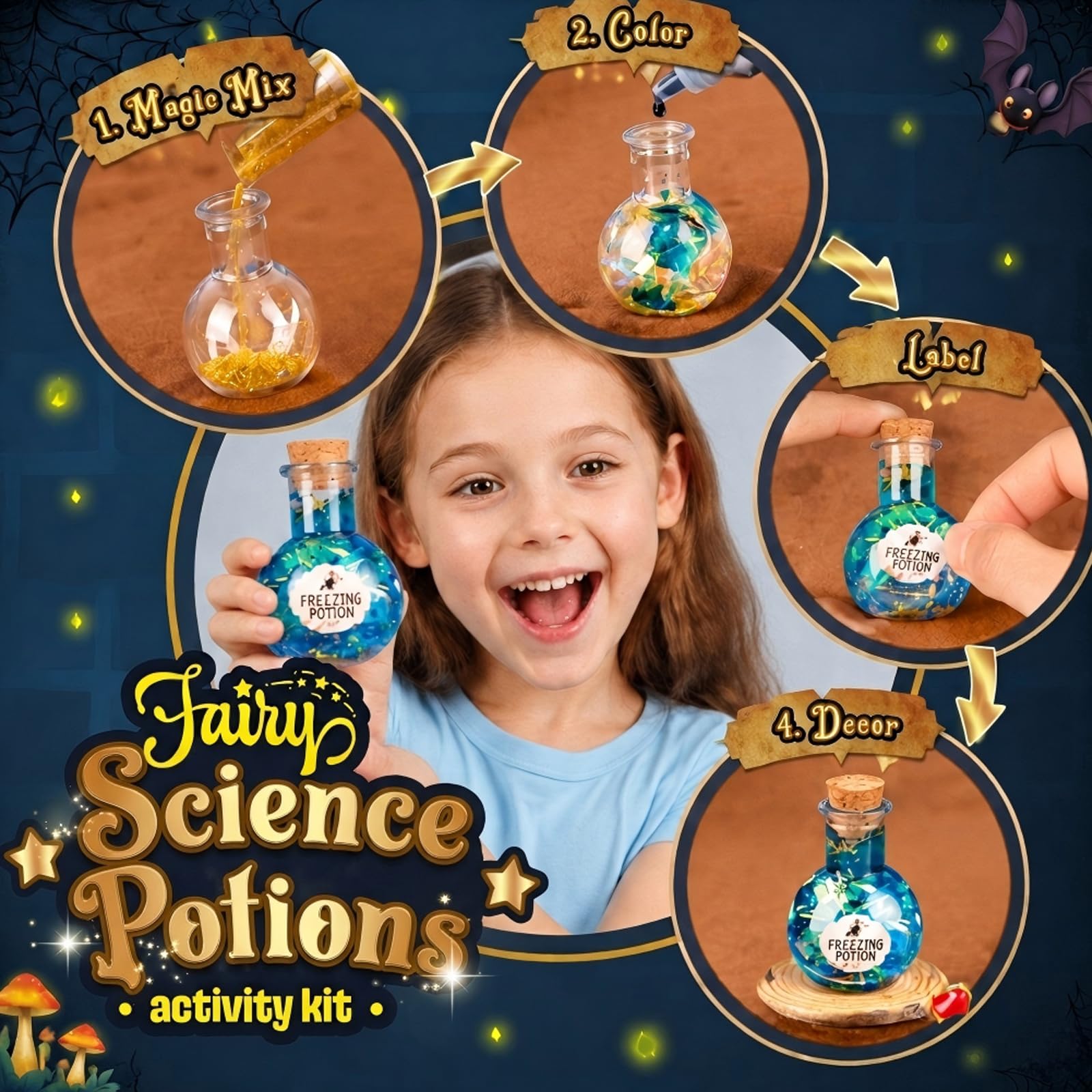 Mostof Kit di pozioni da mago per bambini, miscela 20+ pozioni magiche da fata con calderone magico, giocattolo creativo regalo di compleanno