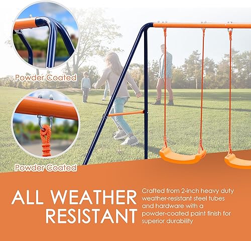 Miniatura 6 de SUPER DEAL Juego de columpios al aire libre para niños, 2 asientos y 1 planeador de 440 libras de metal resistente con marco en A para patio