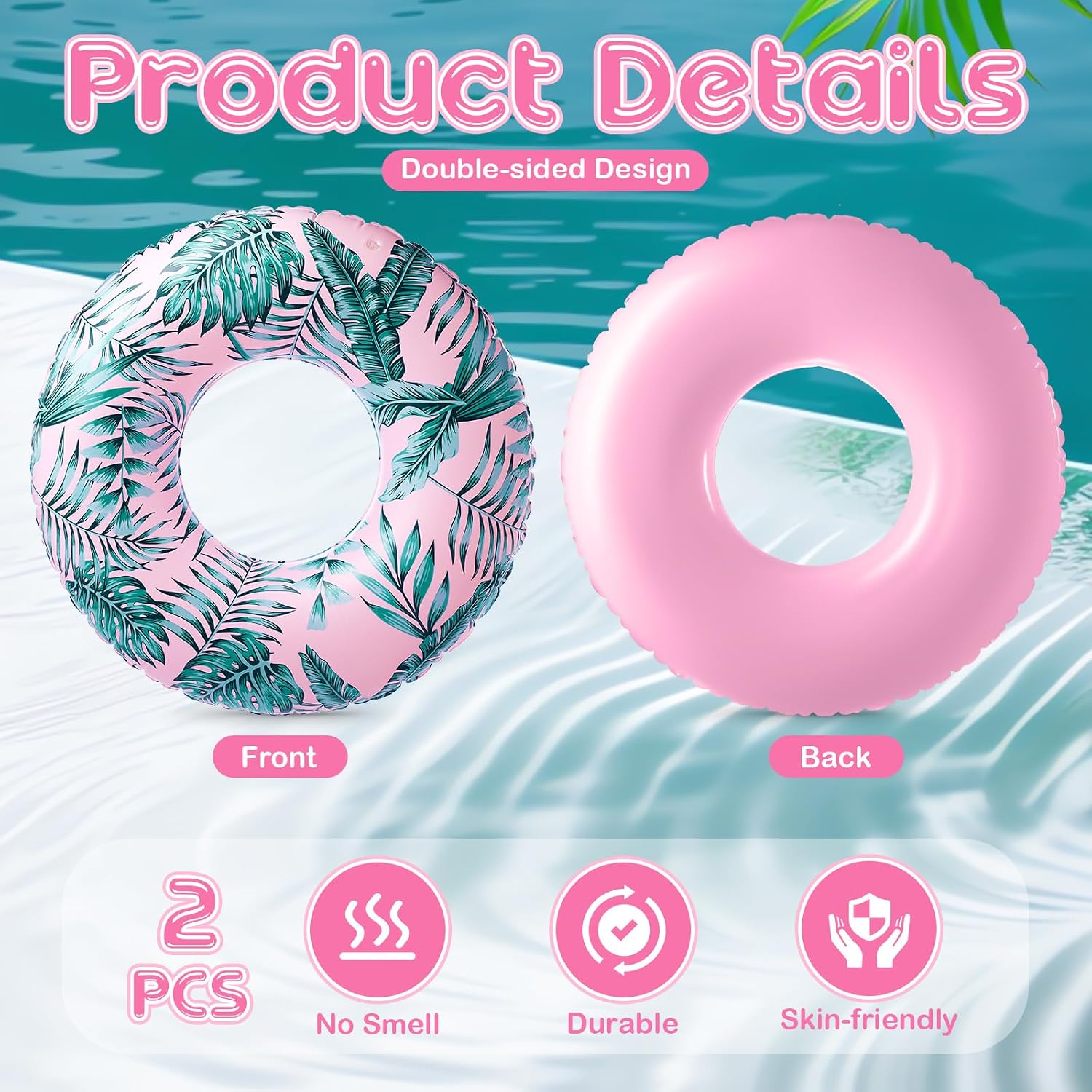 Silipull 2 Pcs Large Adult Float Tube 47.24 Inches Hawaii Inflatable Pool Ring Floats Single Sided Printing Inflatable Pool Tube Swimming Ring for Adults Summer Beach(Hawaii,Blue,Pink)