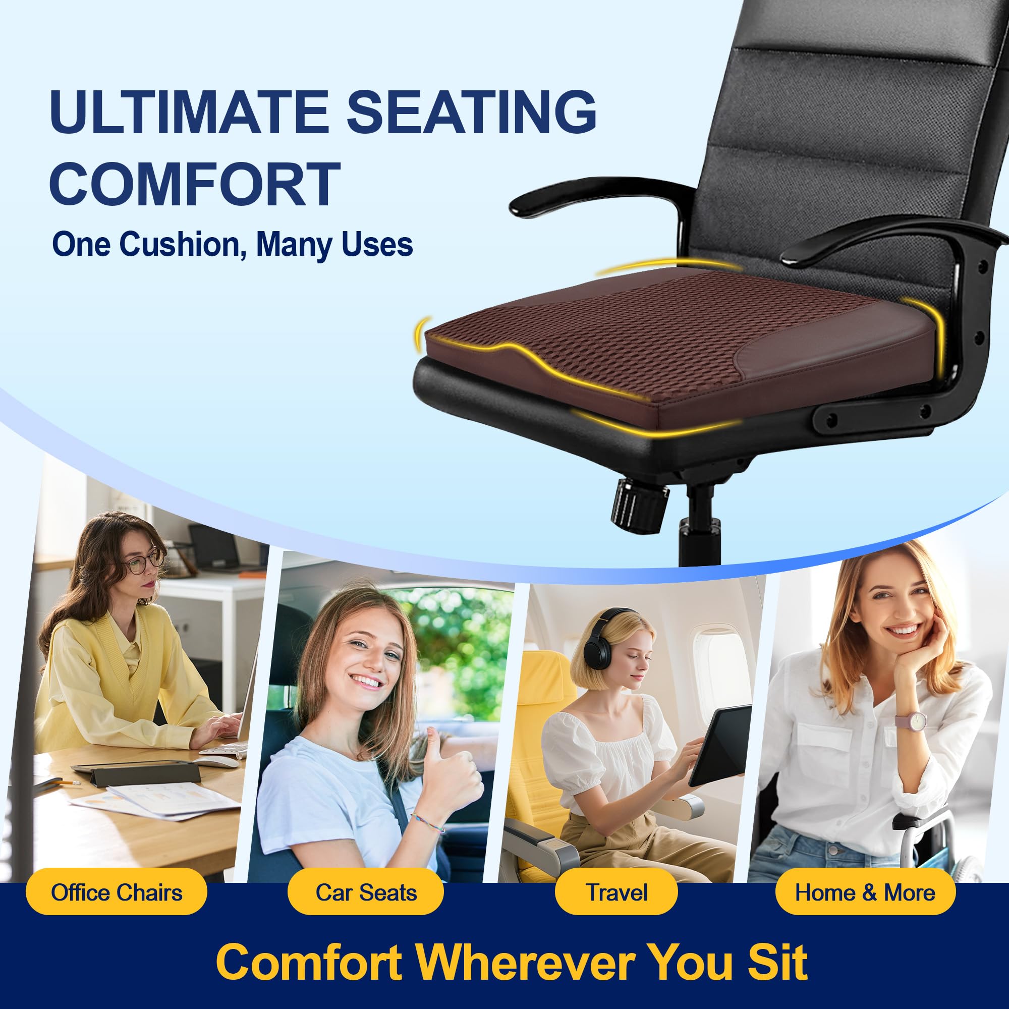 kingphenix Coussin de siège de voiture – Coussin en mousse à mémoire de forme pour un confort de conduite – Augmente la hauteur et soulage les douleurs du coccyx et du bas du dos – Voiture, camion