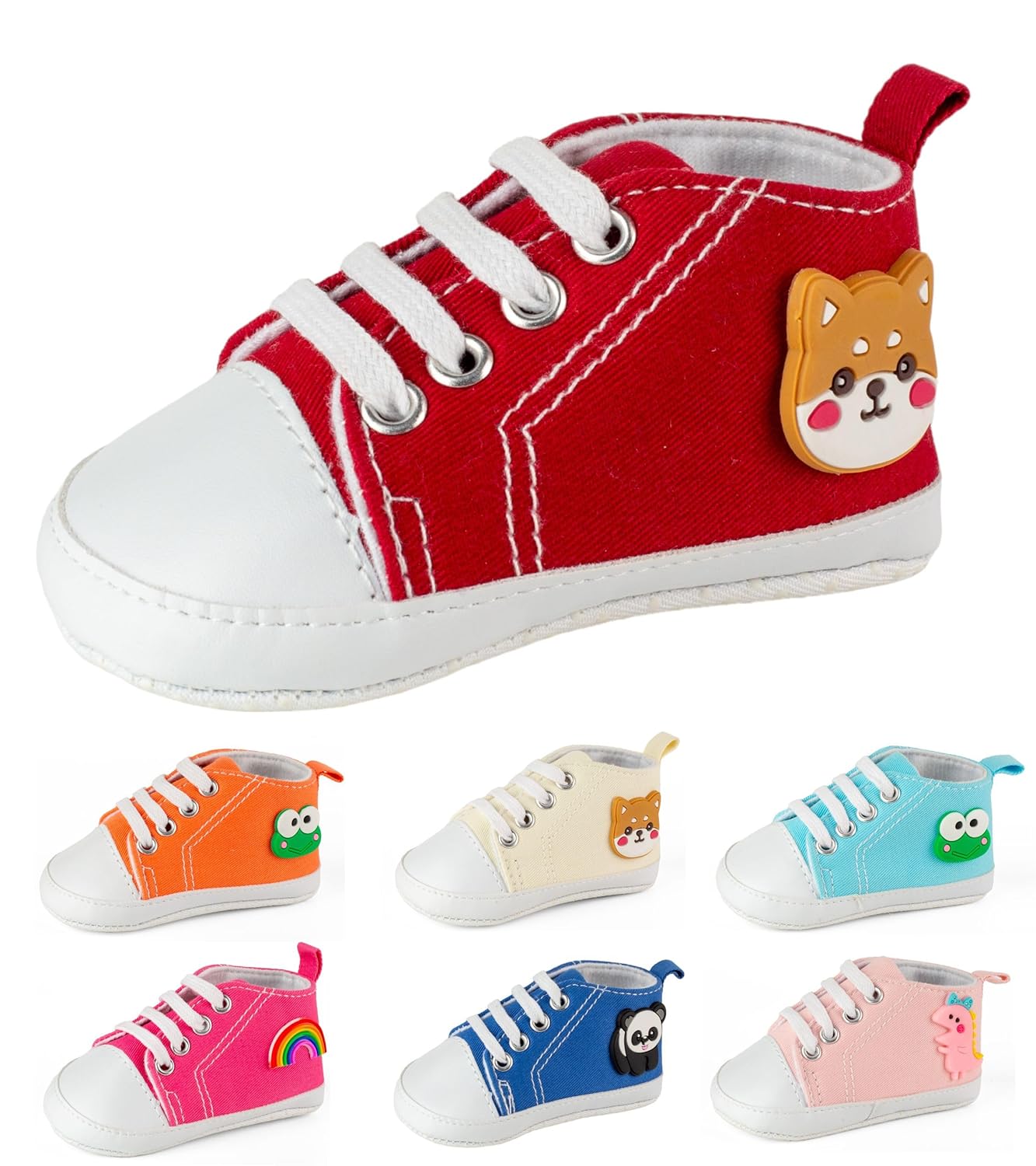 Lillypupp Unisex Cute Soft Canvas Anti-Slip Shoes for Baby Boy Girl. Colorful Vibrant Maroon Red High Top First Walking Sneakers with Charm for Girls and Boys.