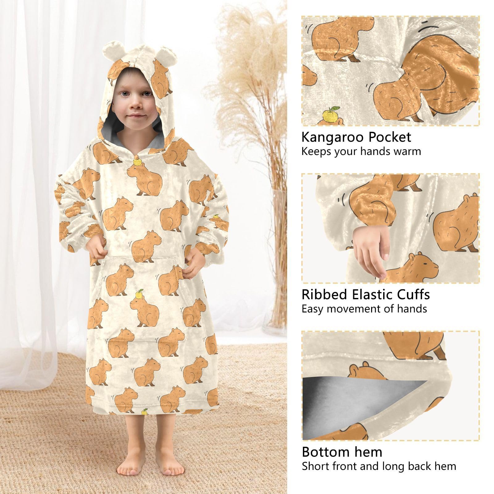 Tragbare Decken für Kinder, super weich, warm, gemütlich, übergroße Decke, Kapuzenpullover, Geschenke 3–14 Jahre, Jungen, Mädchen, Teenager, mit Tasche