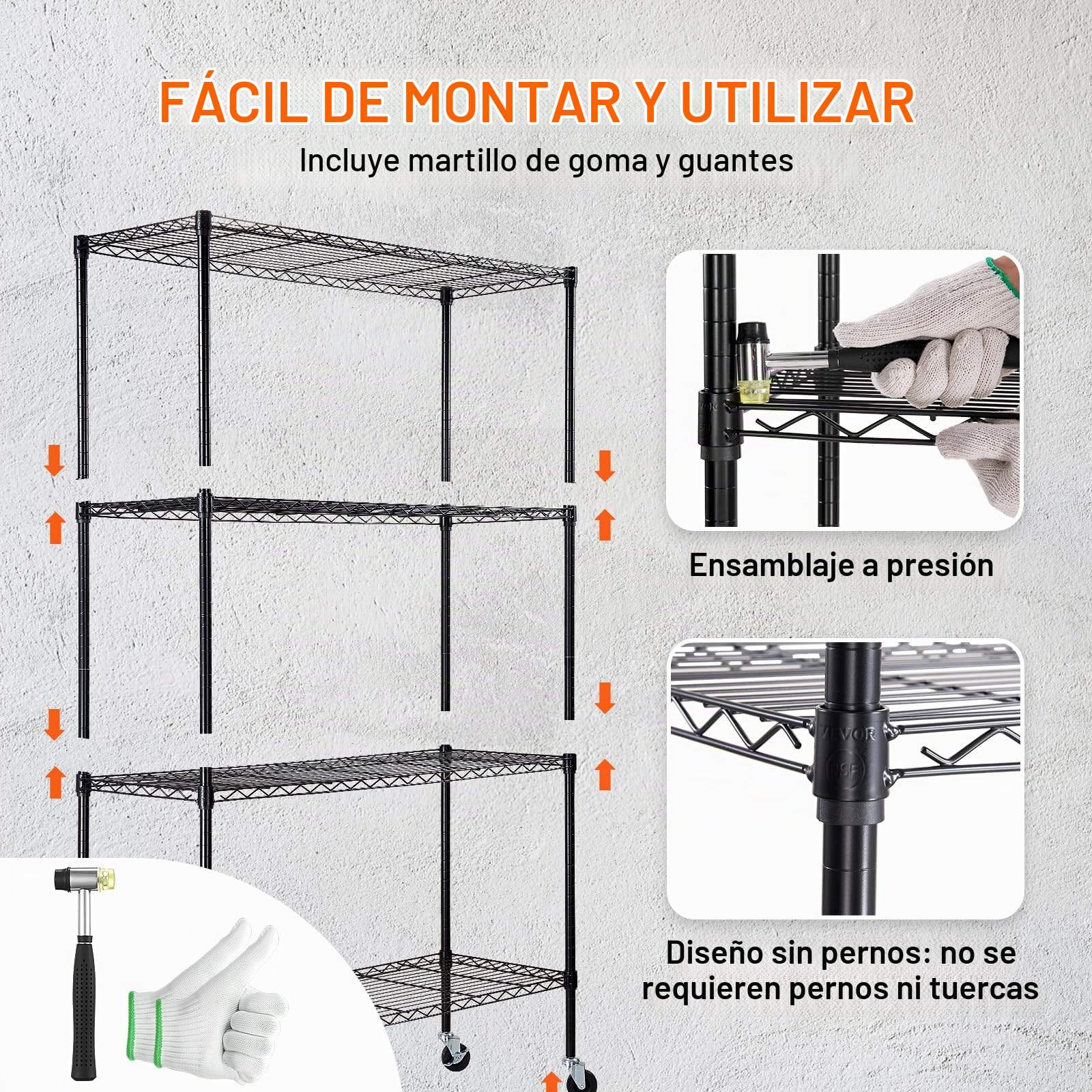 VEVOR Estante de almacenamiento con ruedas, 4 niveles ajustables, estantería de garaje resistente, capacidad de 700 libras, organizador de metal, estante de alambre para cocina, despensa, sótano, baño