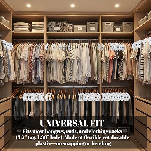 Miniatura 5 de 16 separadores de tamaño de ropa, anillos de tamaño para bastidores de ropa, redondos de plástico blanco, tamaños de ropa de armario, perchas