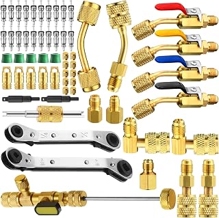 Vacuum-Rated Valve Core Remover Installer Tool with Refrigeration Repair Wrench Dual Size 3/8", 1/4", 5/16", 3/16" with Hex Bit Adapter and 20 Pcs Valve Core