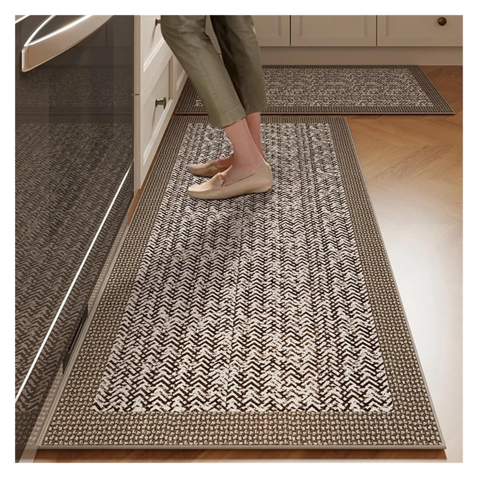 Tapis de cuisine marron effet lin 40x120 cm idéal pour devant l'évier ou le plan