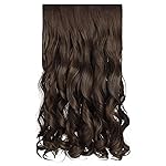 REECHO 20 1-Pack 3/4 Full Head Curly Wave Clips in on Synthetic Hair Extensions HE008 Hairpieces for Women 5 Clips per Piece-Dark Brown with Copper Highlights