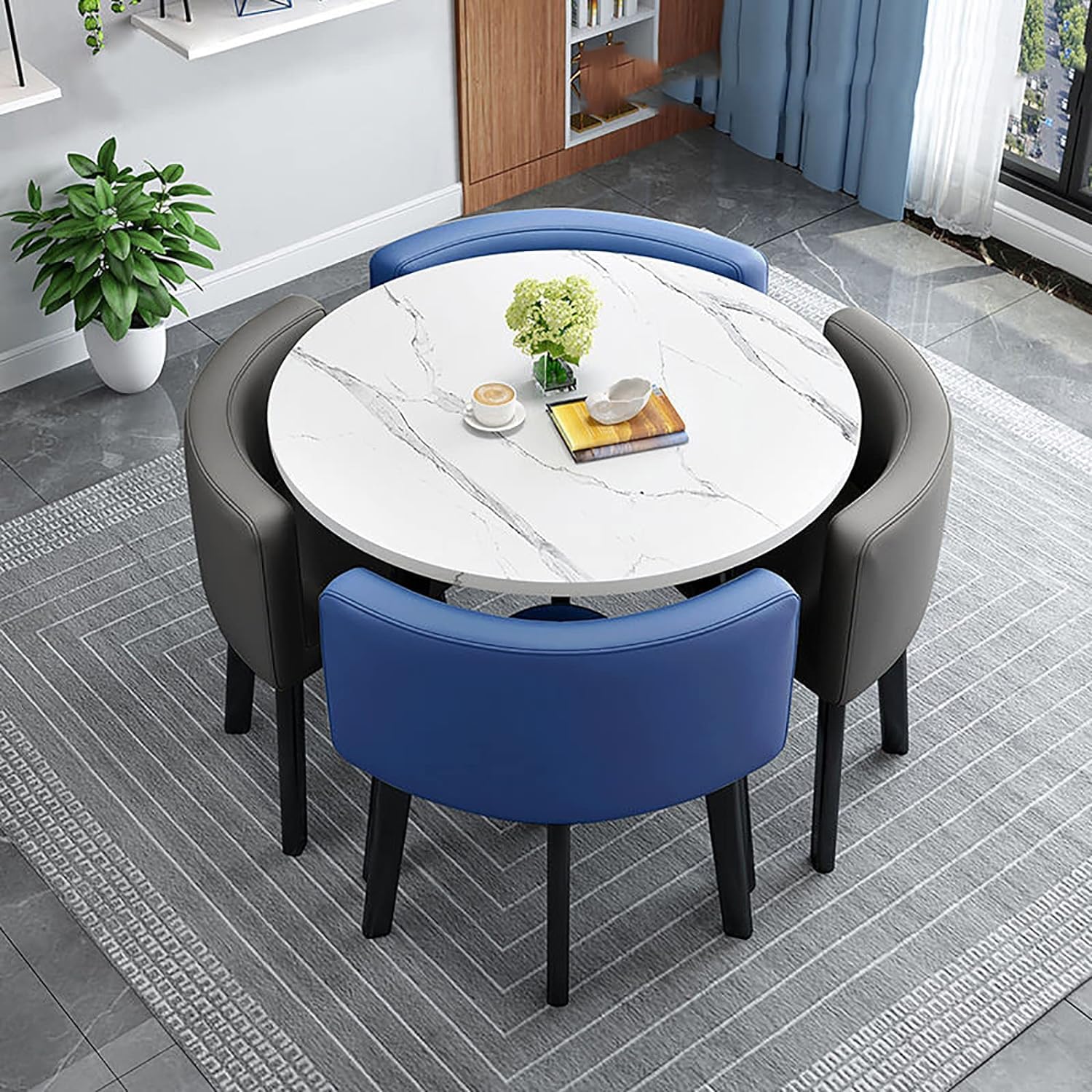 Modern Dining Table Set for 4 Round Conference Room Table with Chairs Small Round Dining Room Table Set Circle Kitchen Table for 4,A12-90x90x75cm