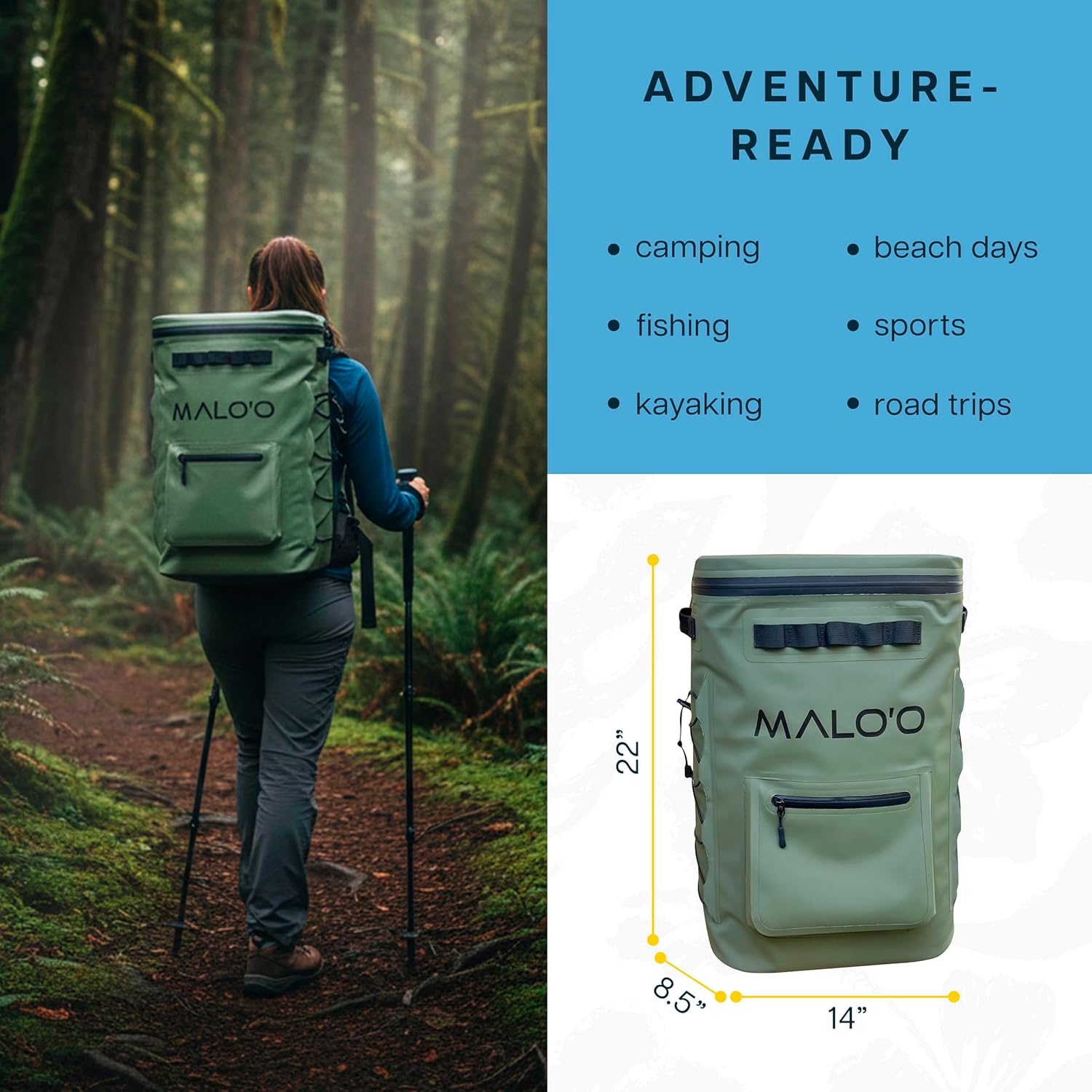 Adventure Backpack Cooler – Waterproof Leakproof Soft Cooler Backpack with Ice Retention for Beach, Camping, Fishing & Travel (Holds 30 Cans)