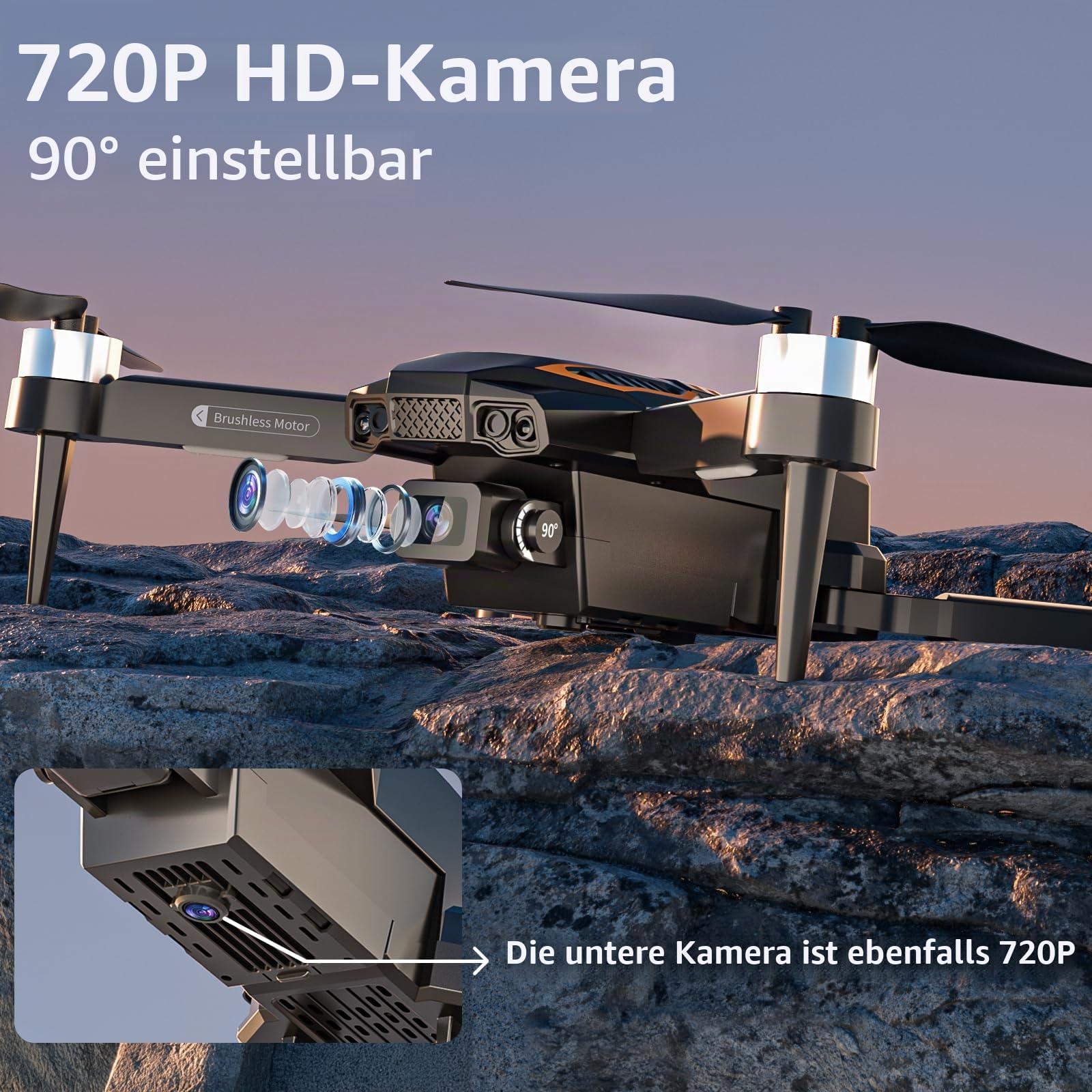 Drohne mit Kamera für Kinder, bürstenloser Motor, Gestensteuerung, Schwerkraftsteuerung, 3D-Flips und Auto-Schweben, Wegpunktflug, Ein-Tasten-Start für Erwachsene/Anfänger