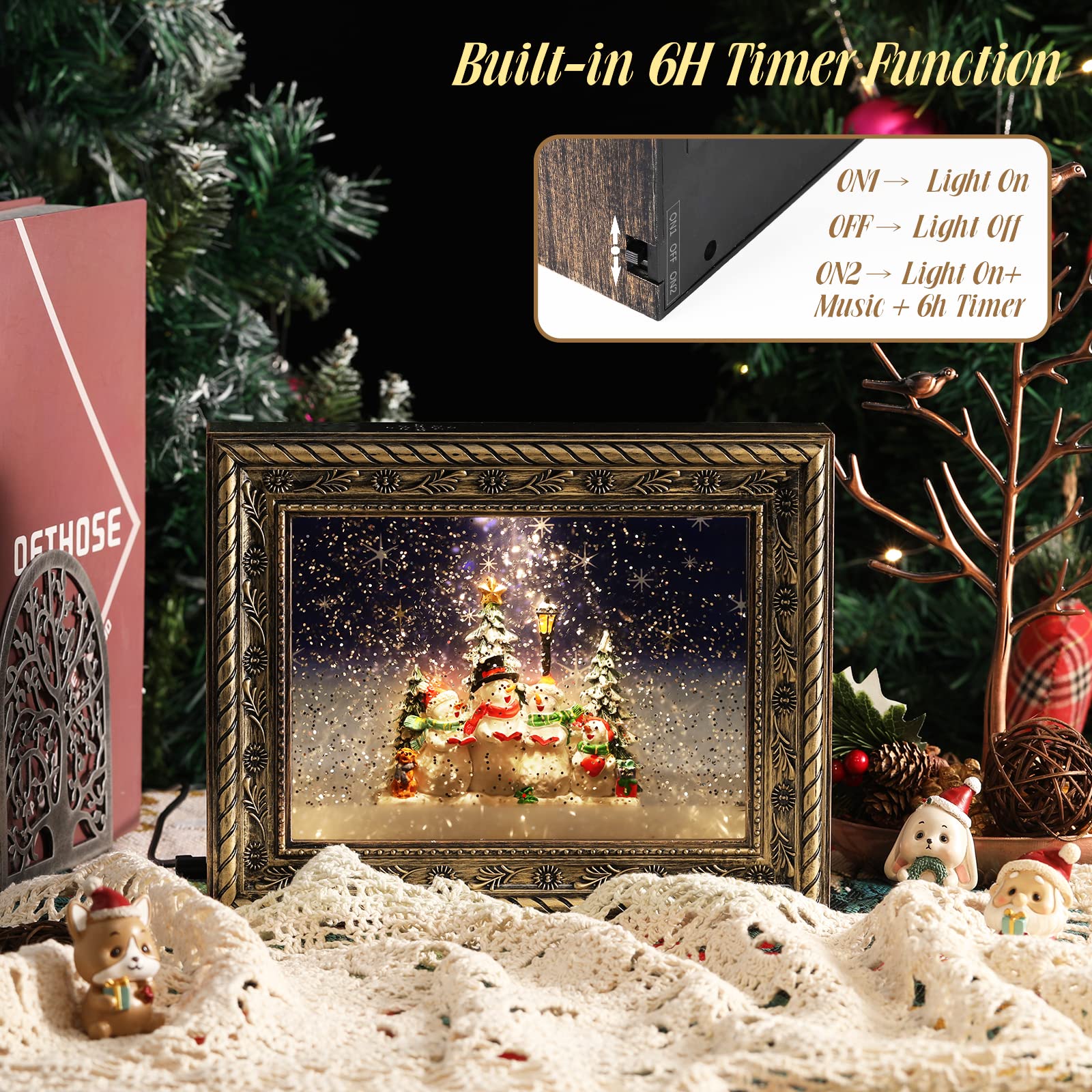 Decorazione Natalizia Con Luci E Musica - Cornice Con Pupazzi Di Neve, Timer Automatico, Alimentazione A Batterie/USB