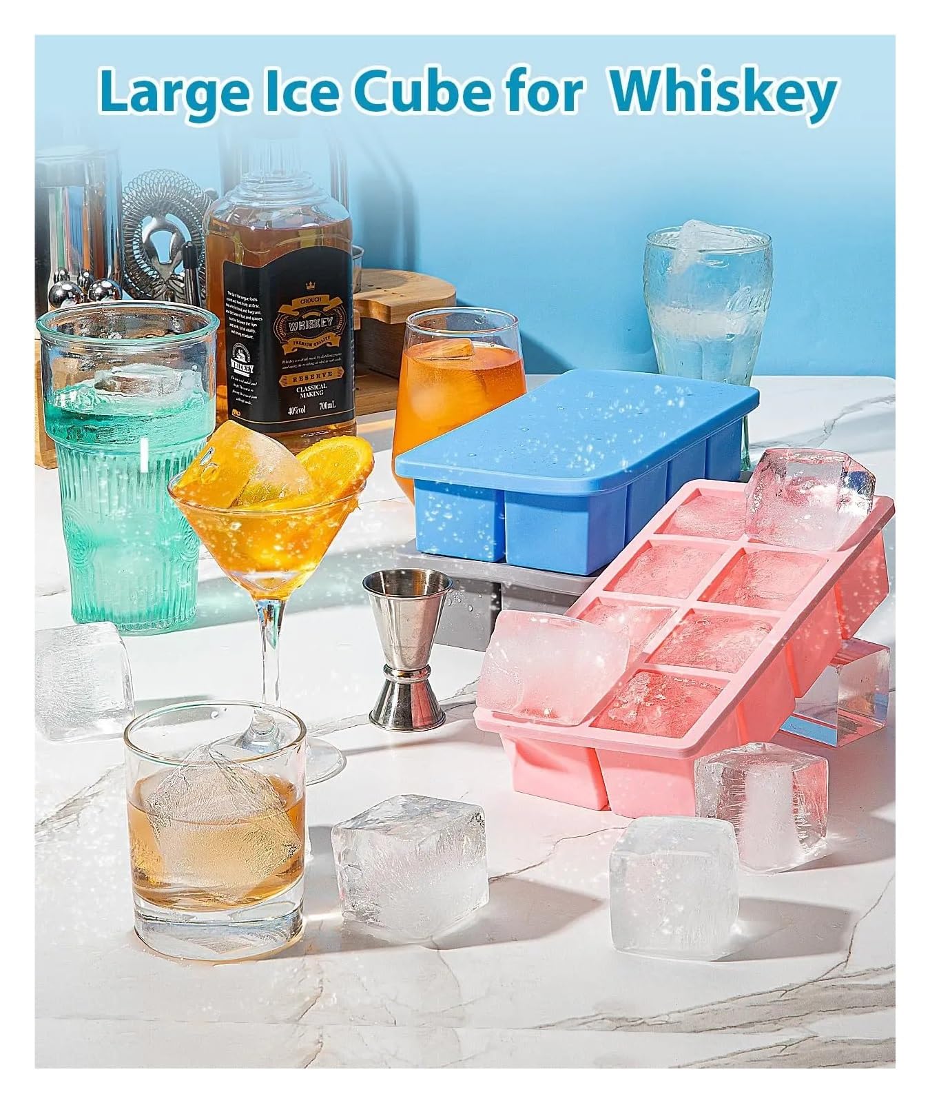 EiswüRfelform Große Eiswürfelform im 2er-Pack, 5,1 cm große Silikonformen for Whiskey-Cocktails, große quadratische Tabletts mit Deckel, auslaufsicher, stapelbar for den Gefrierschrank