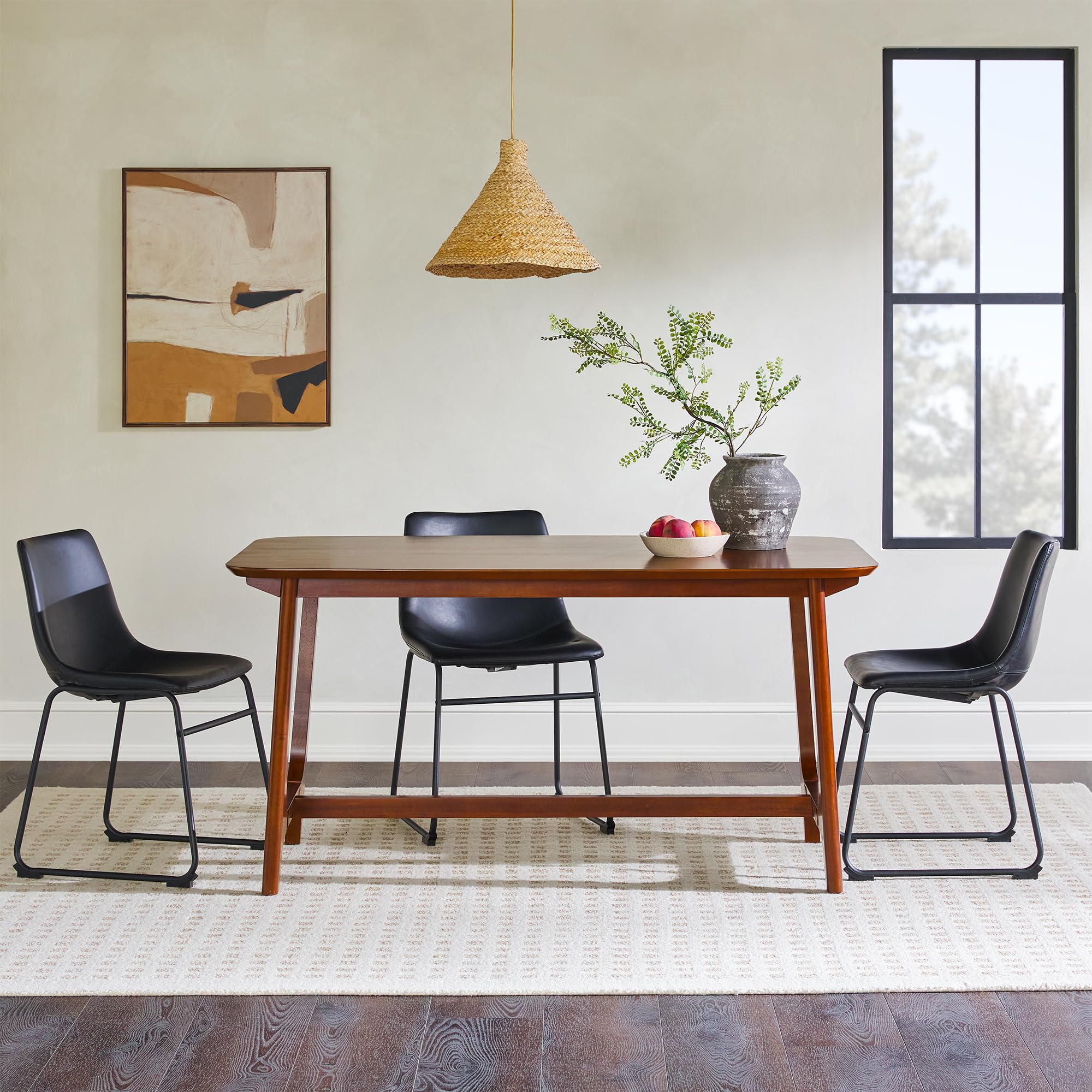 Walker Edison Mid-Century Modern Solid Wood Trestle Base Dining Table ...