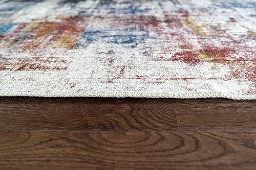 Miniatura 6 de Softwoven - Alfombra redonda de 5 pies, lavable a máquina, 90% algodón, antideslizante, apta para familias y mascotas, resistente a las manchas, no