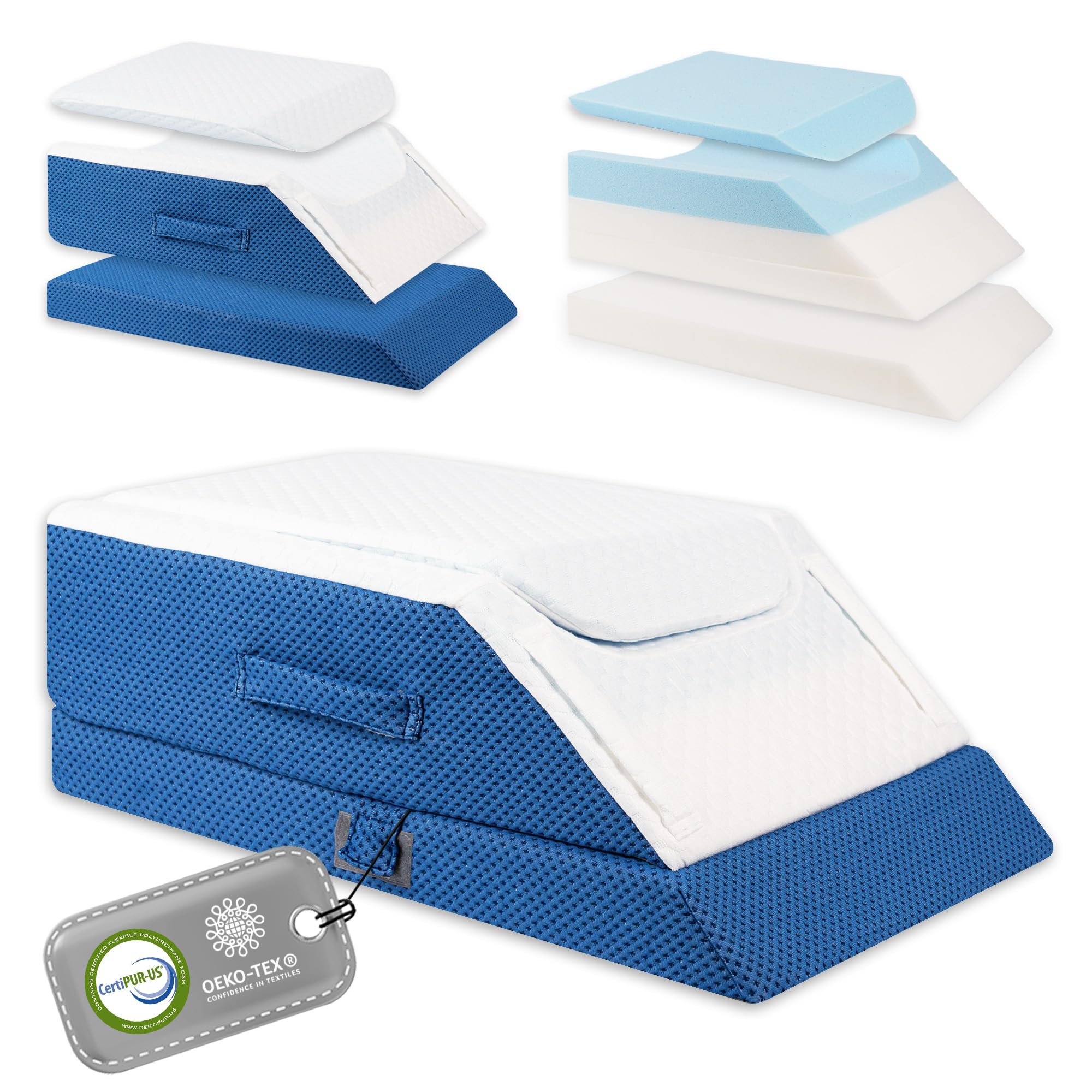 Ritalia Cuña elevar piernas con 3 Alturas para Mejorar la circulación, Almohada para piernas hinchadas y Varices - Cojin Reposapiernas con Espuma viscoelástica - Cojin piernas elevadas ortopedico