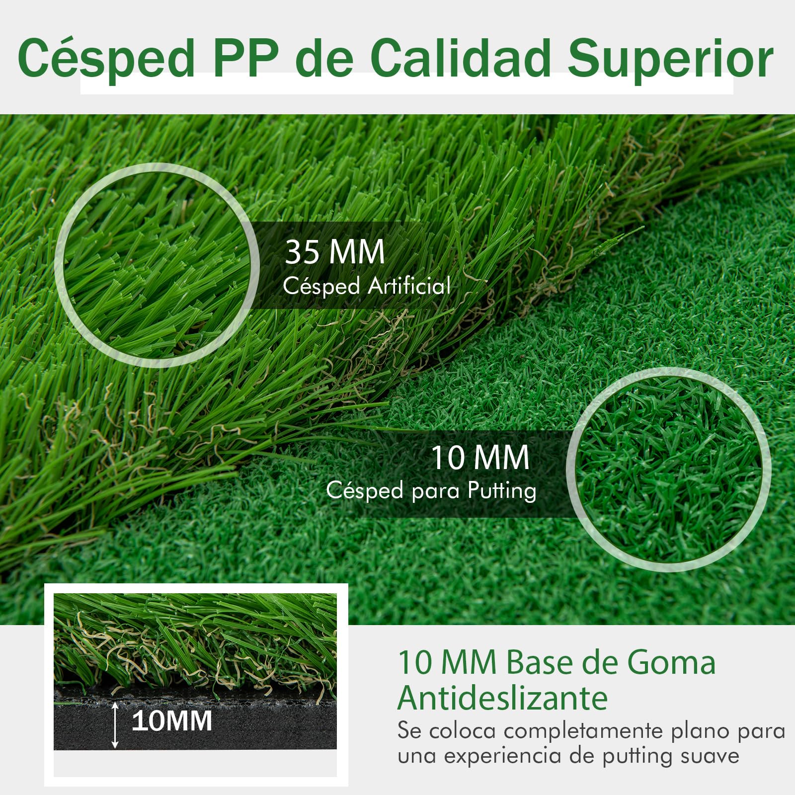 COSTWAY Alfombra de Putting de Golf 300x100 cm 3 Hoyos Banderas Tazas