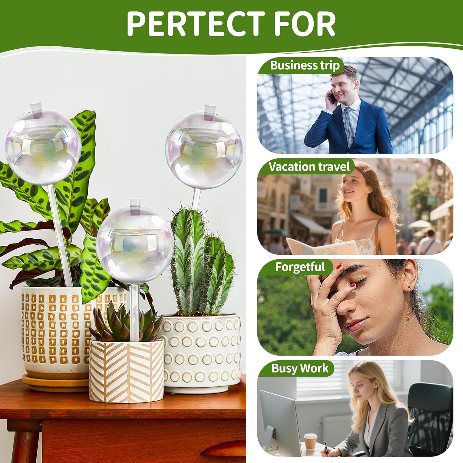 17 oz Up 2 Weeks Extra Large Plant Watering Globes, Self Watering Planter Insert, Iridescent Glass Self Watering Globes, Vacation Plant Watering Devices, Automatic Watering Bulbs (Large 4-Pack)