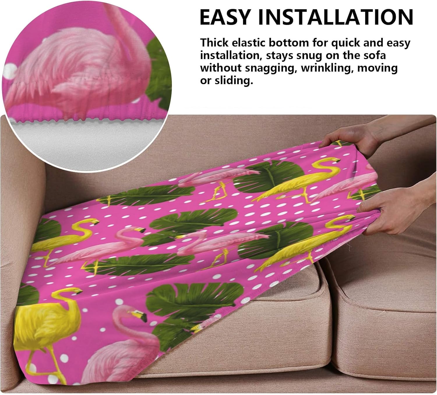 Tropical Flamingo Dots Loveseat Covers Couch Covers for 2 Cushion Couch, 2-Piece Stretch Sofa Slipcovers Anti-Slip Washable Furniture Protectors for Dogs Pets