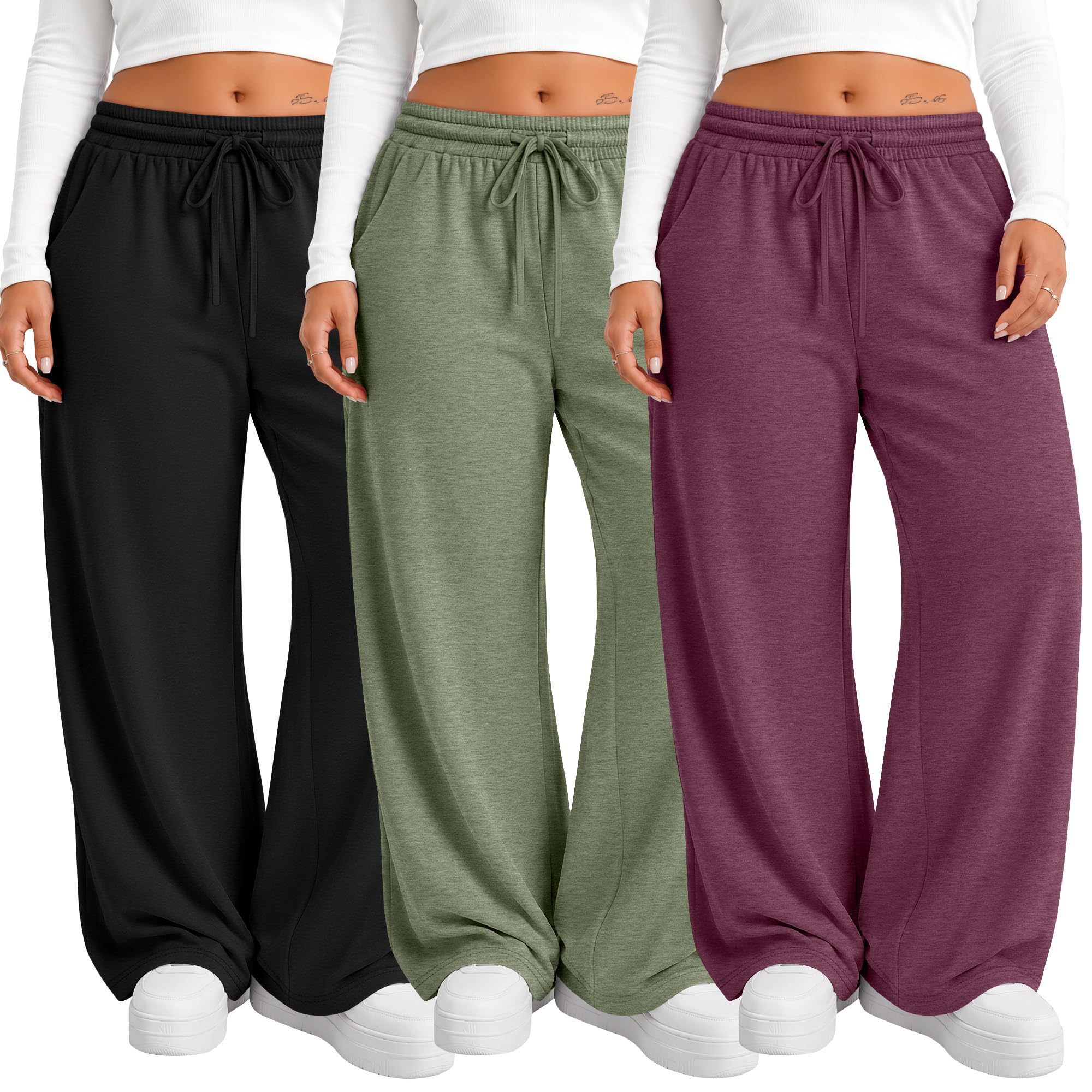 Neer 3 Pack Women's Plus Size Sweatpants Wide Leg Athletic Pants