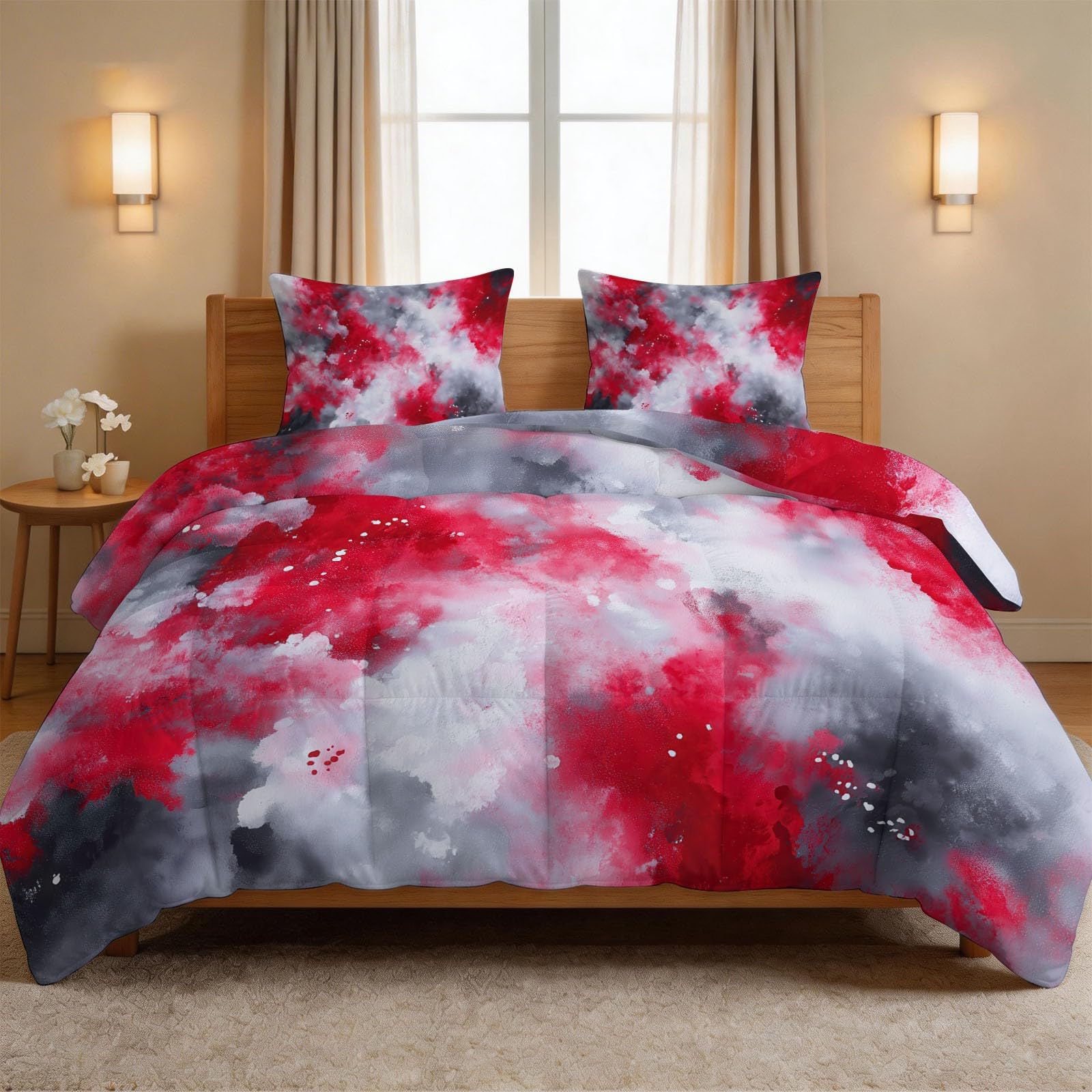 Generisch Kołdra 200 x 220 cm, abstrakcyjna, nowoczesna pościel, zestaw pościeli dla dzieci, dziewcząt, gradientowe pociągnięcia pędzlem, sztuka, kołdra całoroczna na 4 pory roku – miękka i wygodna