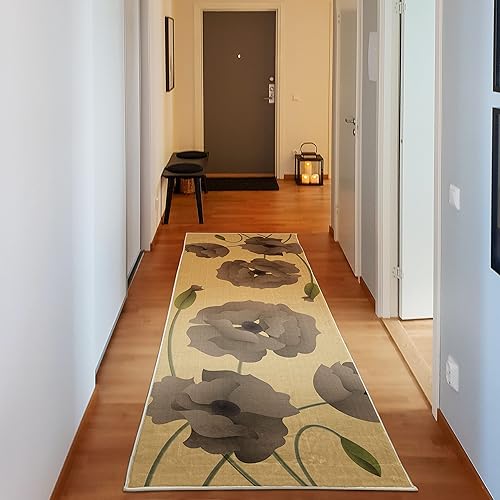 Ambesonne Alfombra decorativa floral, flores de amapola, pétalos vivos, brotes de pureza pastoral, diseño de madre tierra, naturaleza, alfombra de