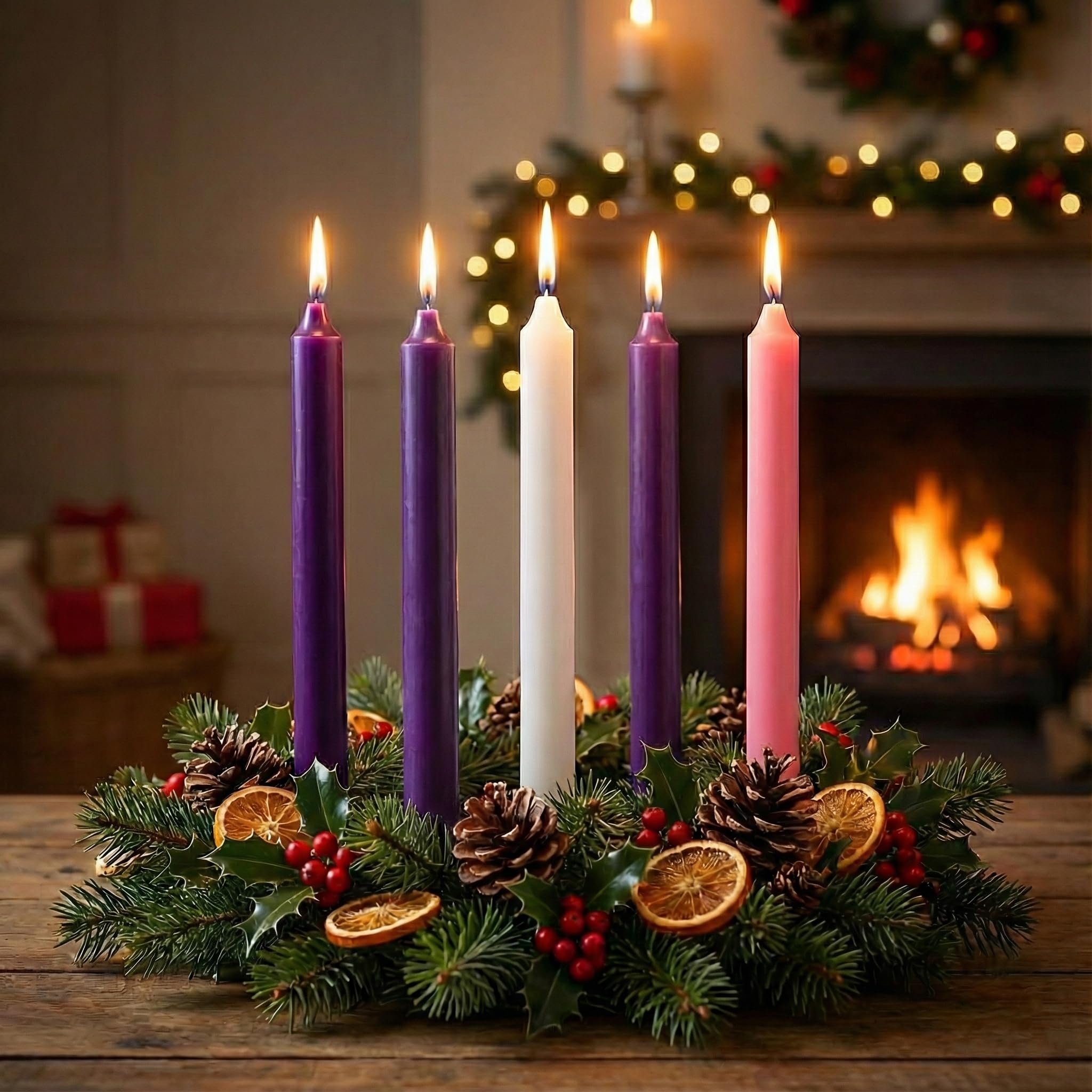 1'' x 12'' Christmas Advent Candles Without Wreath or Holder (2.5cm x 30cm) Set of 5 Candles. Christmas Candles