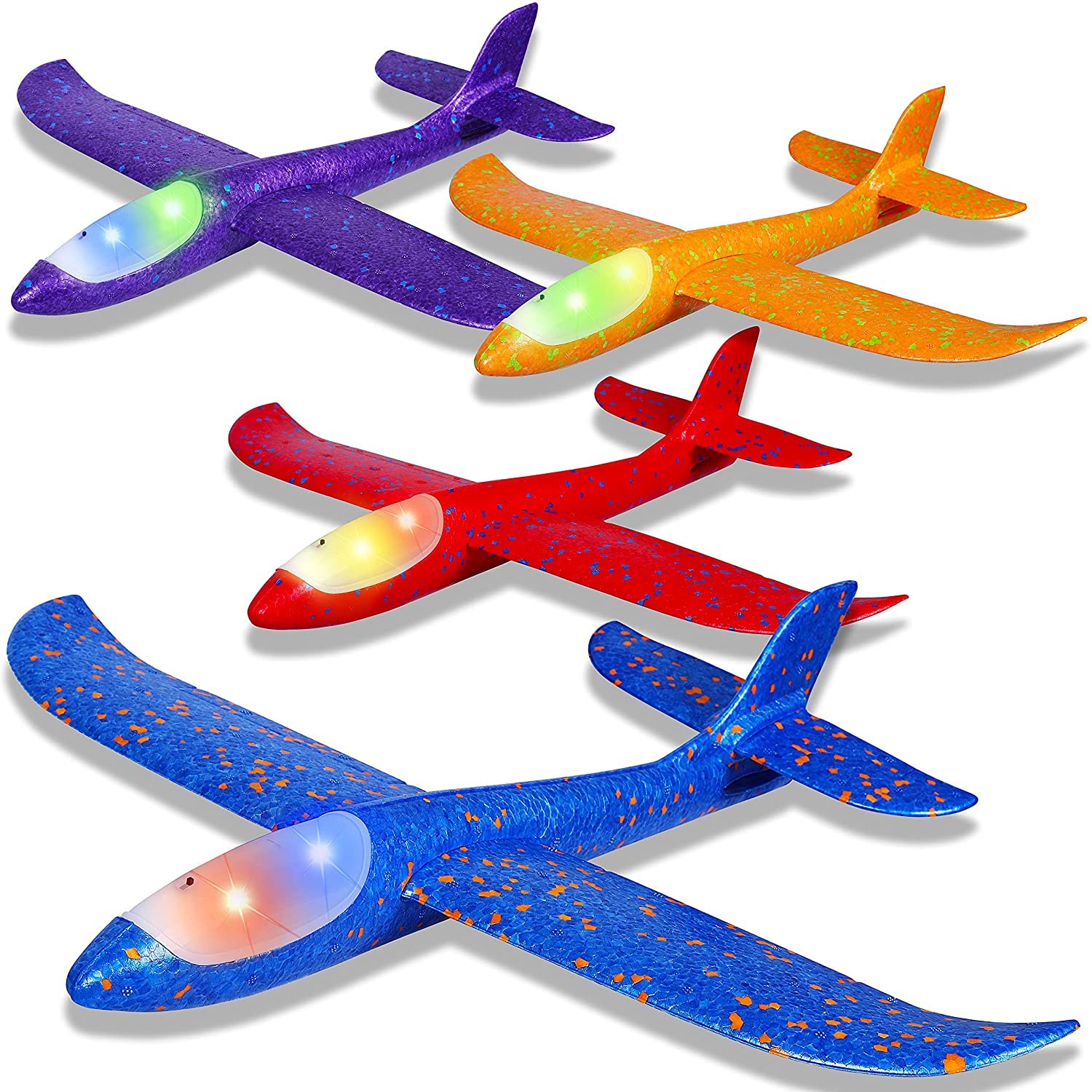 WEERHXAON WEERHXAON, Throw Foam Flying Toy Light Airplane 4 pcs Led 17.5 inch for Kids 3-9 years Old, Multi Colors, 791101085019-4