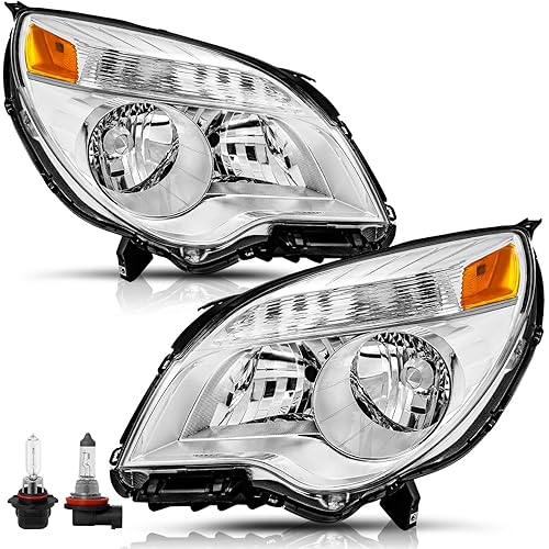 Headlights Assembly Fit 2010-2015 Chevy Equinox Halogen Type w/Bulbs Headlamp LH+RH Driver & Passenger Side