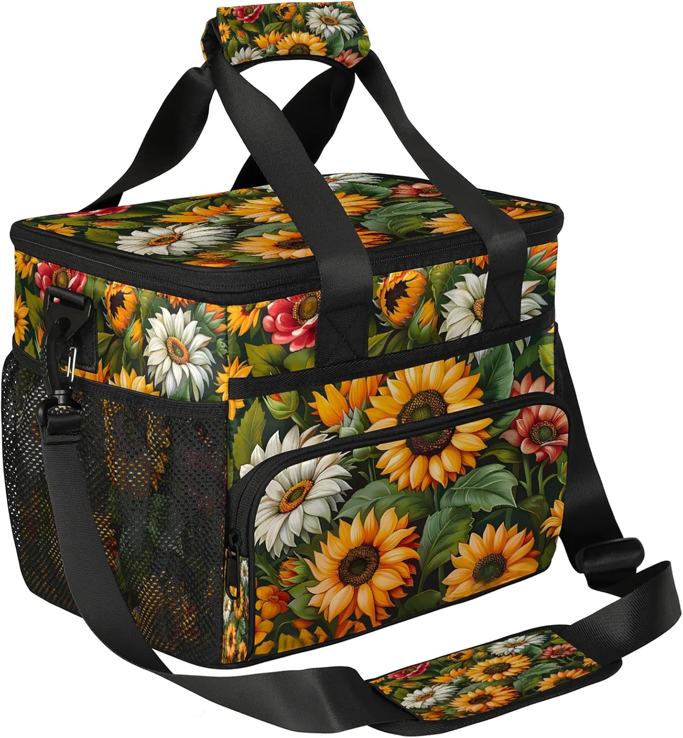 Sunflowers Flowers Summer Insulated Large Lunch Bag Lunchbox Reusable Leakproof Cooler Bags with Shoulder Strap for Adult Men Women Work Picnic