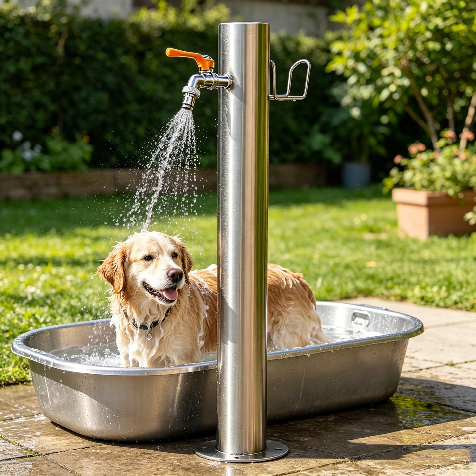 Lonmrrton B 304 Stainless Steel Cylindrical Vertical Garden Water Column, Antifreeze Dual Outlet Outdoor Faucet, Freestanding Yard Hydrant For Irrigation/Washing(,Height: 50Cm/19.7In)