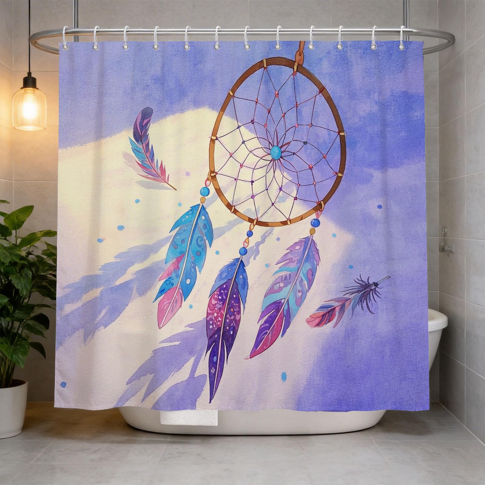 Hongduo 3D Feather Shower Curtain for Stalls Bathtubs Cartoon Bathroom Decor Shower Curtain Set Polyester Fabric Waterproof 200x200cm/79X79 Inch with Hooks