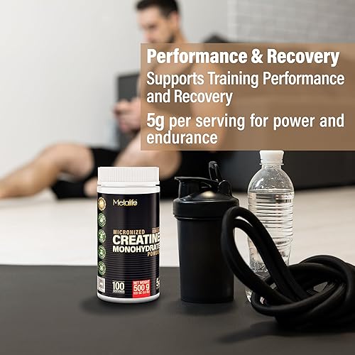 Miniatura 11 de Monohidrato de creatina en polvo 100% puro, fabricado en Canadá, 17.64 oz (100 porciones) de polvo micronizado, crecimiento muscular, sin sabor,