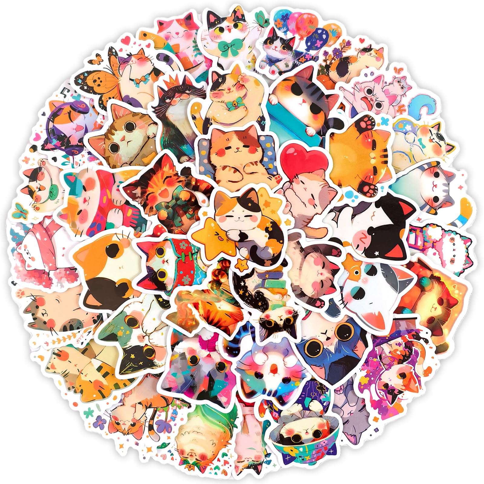 Photo 1 of Ychsring Cute Cat Stickers - 50 Pcs Waterproof Vinyl Cartoon Kitty Stickers for Water Bottle, Laptop, Phone Case, Cup, Guitar - Kawaii for Kids, Teens & Adults