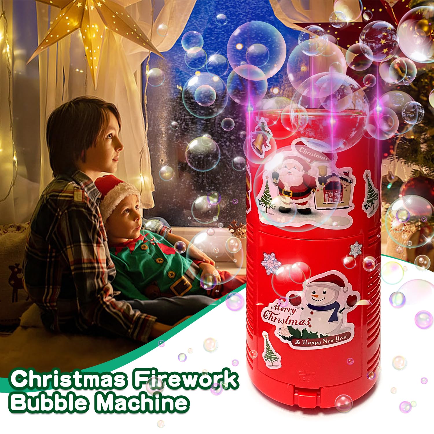 Macchina Per Bolle Euakee A Forma Di Fuochi D'artificio, 13 Fori, Con Musica E Luci, 18.000 Bolle/minuto, Per Bambini, Natale, Feste