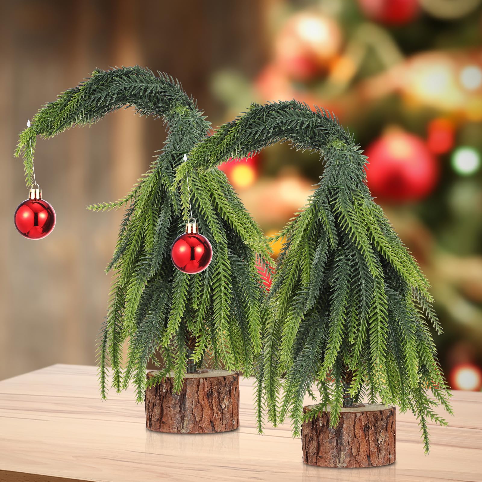 NUOBESTY 2 Pièces Mini Sapin de Noël de Table Vert 30cm, Base en Bois,