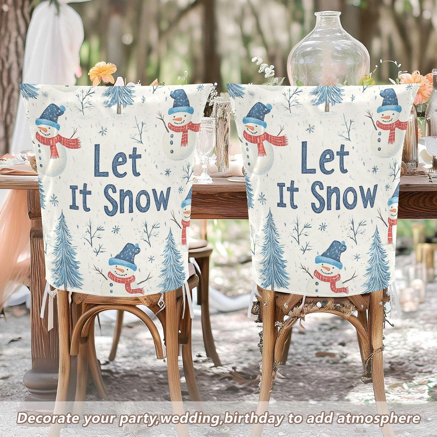 MNSRUU Christmas Chair Back Cover for Dining Room,Snowman Chair Slipcovers Set of 6, Snowman Chair Cover for Kitchen Hotel Holiday Party Decor,511