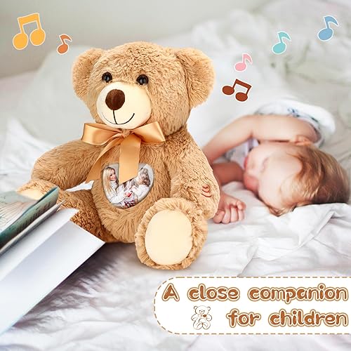 Miniatura 4 de Silipull Oso de peluche de recuerdo de 12 pulgadas con marco para grabador, grabación de voz marrón, regalo grabable, juguete de animales de tela
