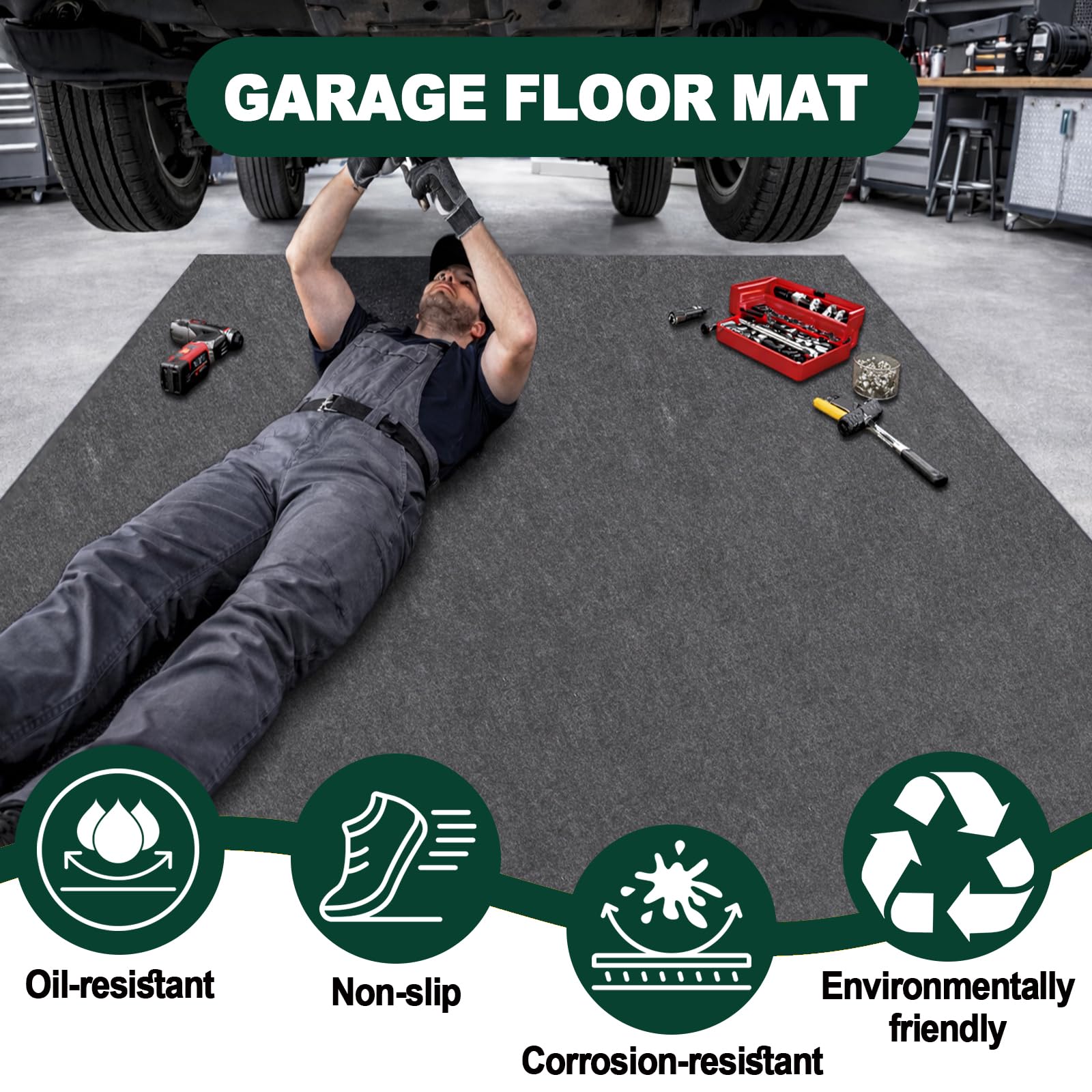 Garagenbodenmatte 253 × 221 cm, wasserdichte Ölauffangmatte zum Schutz von Böden, Garagenmatte für Garage, Eingangsbereich, Kofferraum, Büro und Outdoor