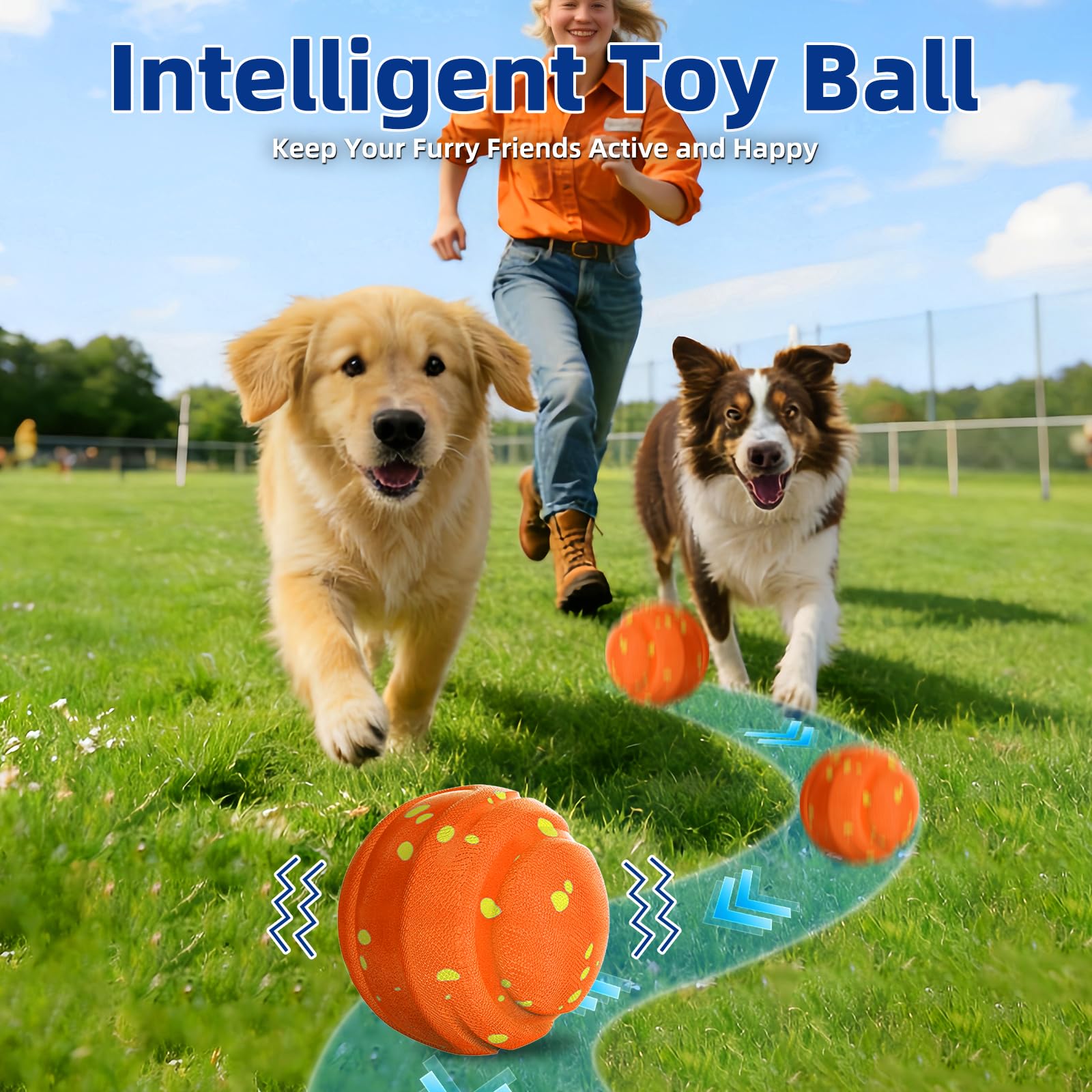 Pelota interactiva Perro,Pelota de Juguetes para Perros,Pelota Perro se Mueve Sola,Juguetes para Perros Inteligentes Recargables USB,3 Modos Juego,para Perros pequeños a Grandes(Naranja)