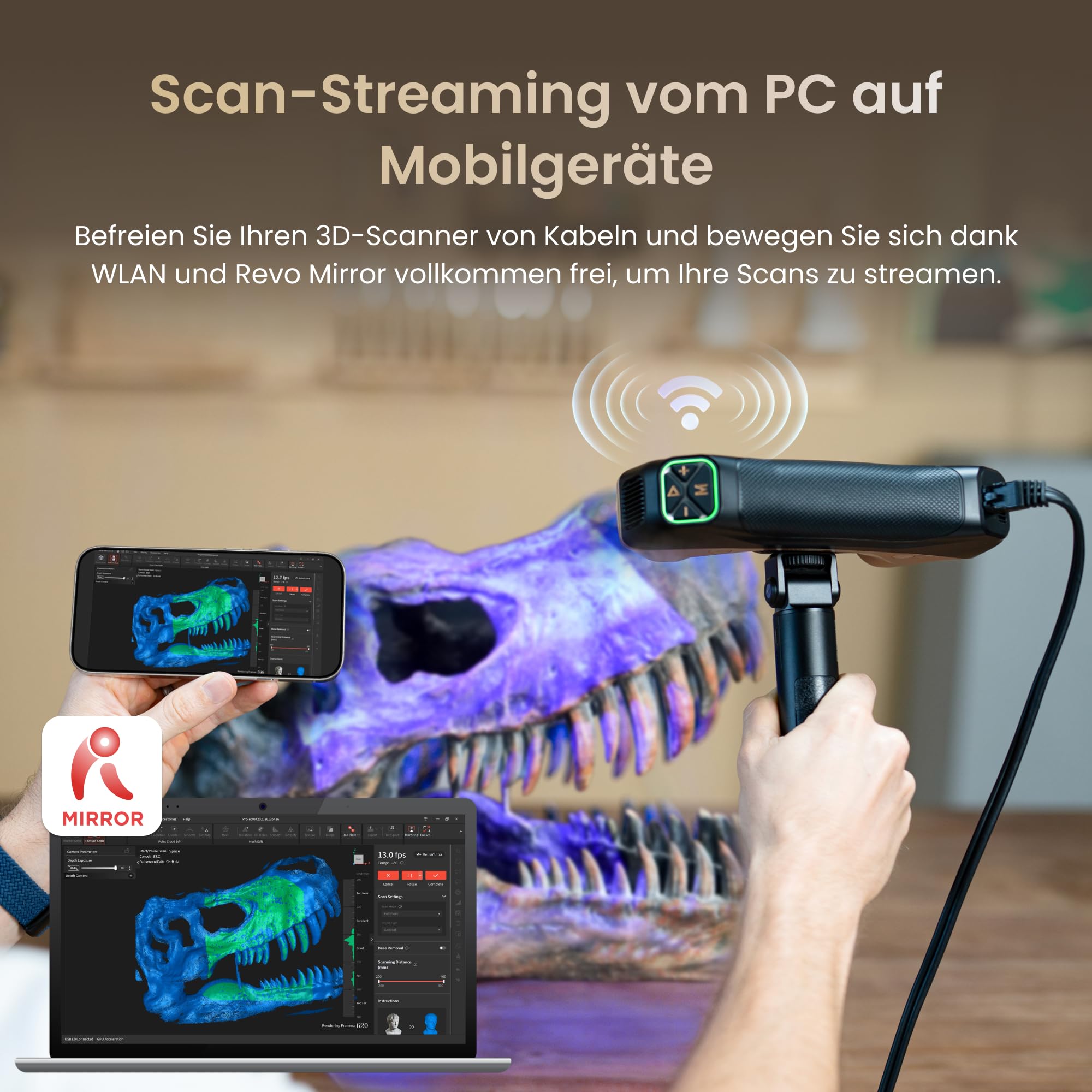 Revopoint MetroY Ultra 3D-Scanner, 0,01 mm Blaulaser, PTB-zertifiziertes GD&T- und Abweichungsanalyse-System, 90 FPS, Wi-Fi 6, Außen-/Farbscan für 3D-Druck, Kugelplatte aus Kohlefaser (nur Win 10/11)