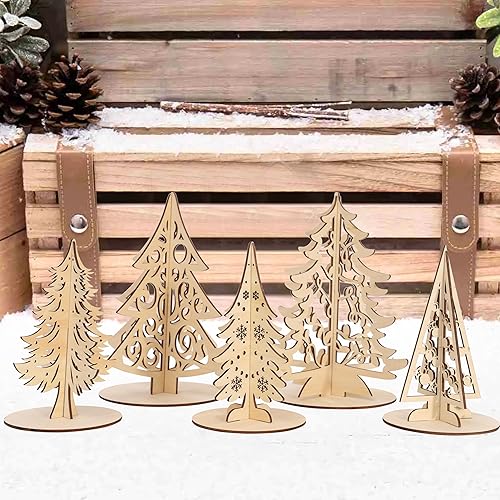 Miniatura 3 de Juego de manualidades de Navidad, árbol de Navidad 3D de madera, rebanadas de madera sin terminar para pintar, adornos de árboles de Navidad,