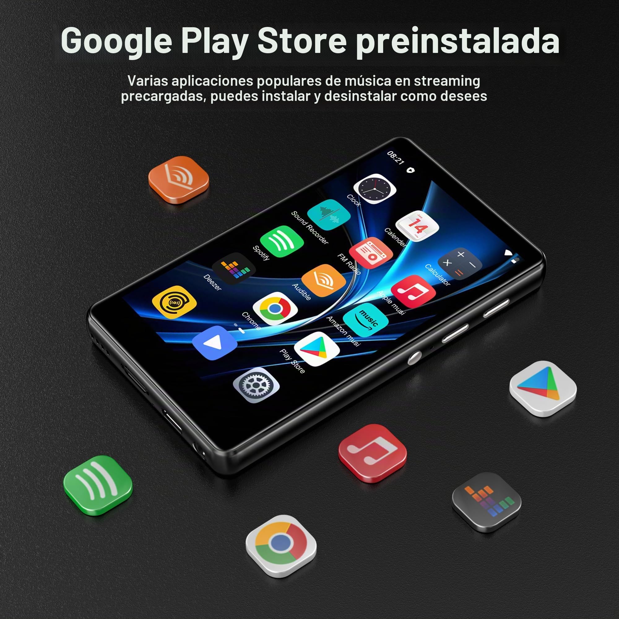 Reproductor MP3 SWOFY con Bluetooth y WiFi, pantalla táctil de 4,0 pulgadas, reproductor MP3 y MP4 Android con Spotify, Pandora, Amazon Music, Libby, Audible, navegador, ampliable hasta 1TB (Negro)