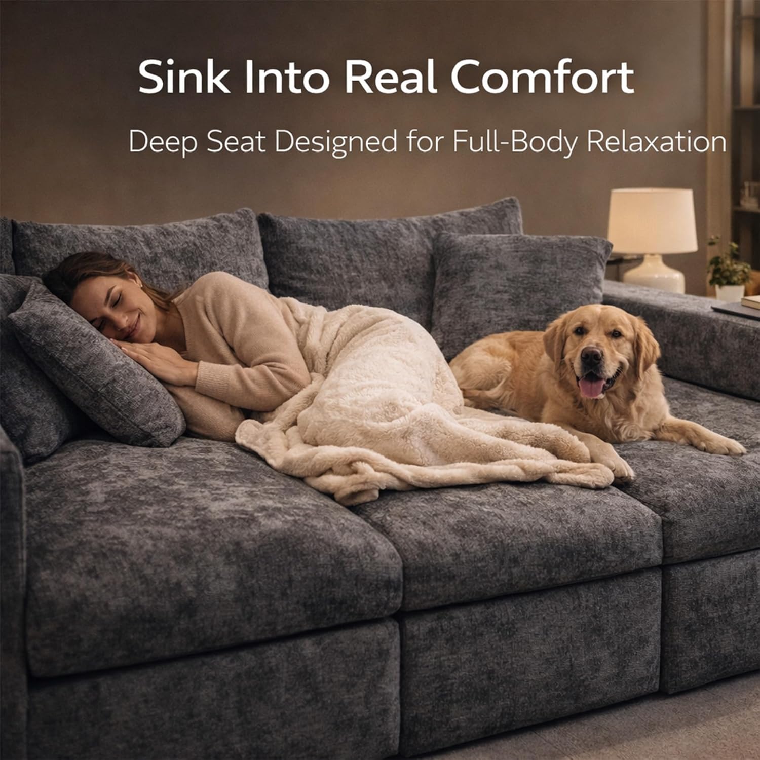 108'' Oversized Modular Sectional Sofa, Deep-Seat Cloud Couch, Boneless Sofa with Removable and Washable Covers, Sectional Couches for the Living Room/Apartment/Family Lounge | boneless, modular, sectional, cloud couch, couches