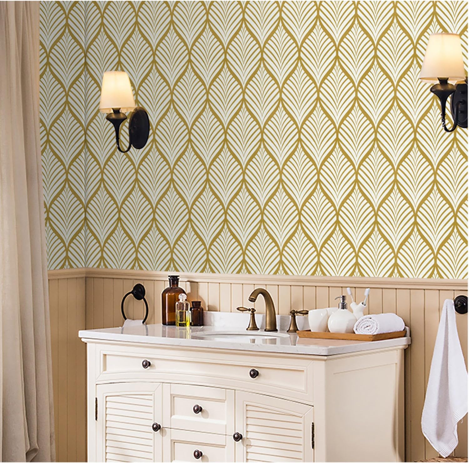 JAAMSO ROYALS Cream and Golden Decorative Self Adhesive Vinyl Wallpaper (200CMx45CM) (B0D847RM8N) Amazon Price History, Amazon Price Tracker