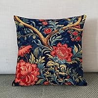 Vista 2 de Funda de almohada estilo chino floral botánico azul marino, burdeos, dorado, funda de almohada asiática de 20 x 20 pulgadas, funda de almohada