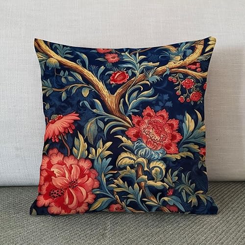 Miniatura 2 de Funda de almohada estilo chino floral botánico azul marino, burdeos, dorado, funda de almohada asiática de 20 x 20 pulgadas, funda de almohada