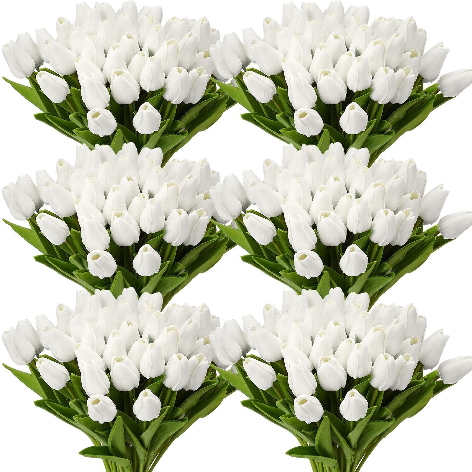 100 Pcs Artificial Tulip Real Touch Flowers False PU Tulips Faux Latex Bouquet Flower Centerpieces Arrangement Wedding Bridal Bouquet for Christmas Holiday Garden Home Decorations Party (White)